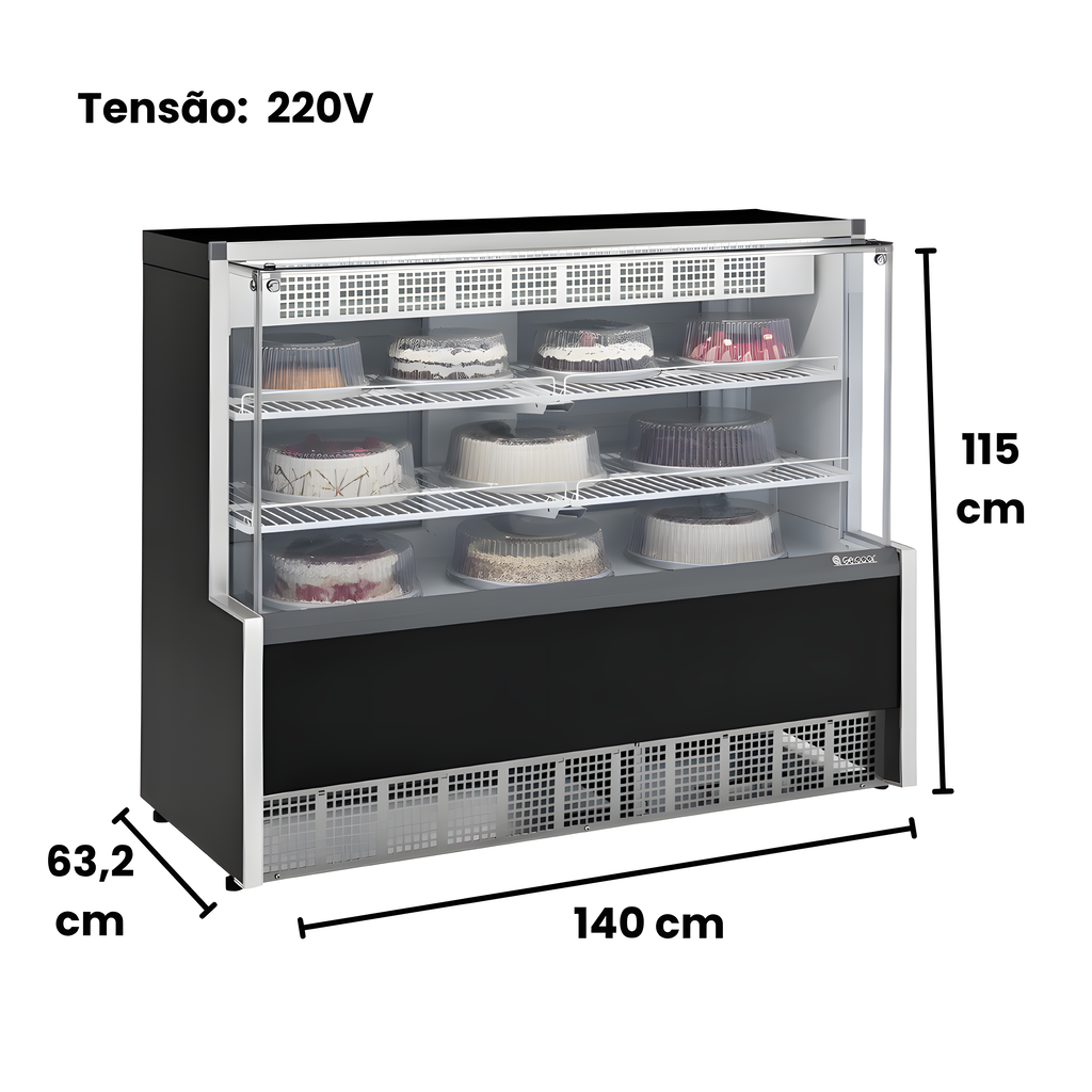 Vitrine Refrigerada Confeitaria Dupla Ação Gpea-140r Pr